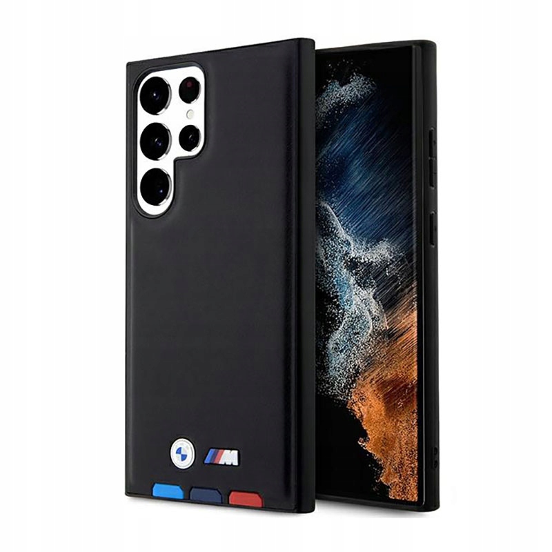 Bmw Leather Hot Stamp Tricolor – Pouzdro pro Samsung Galaxy S23 Ultra (černé)
