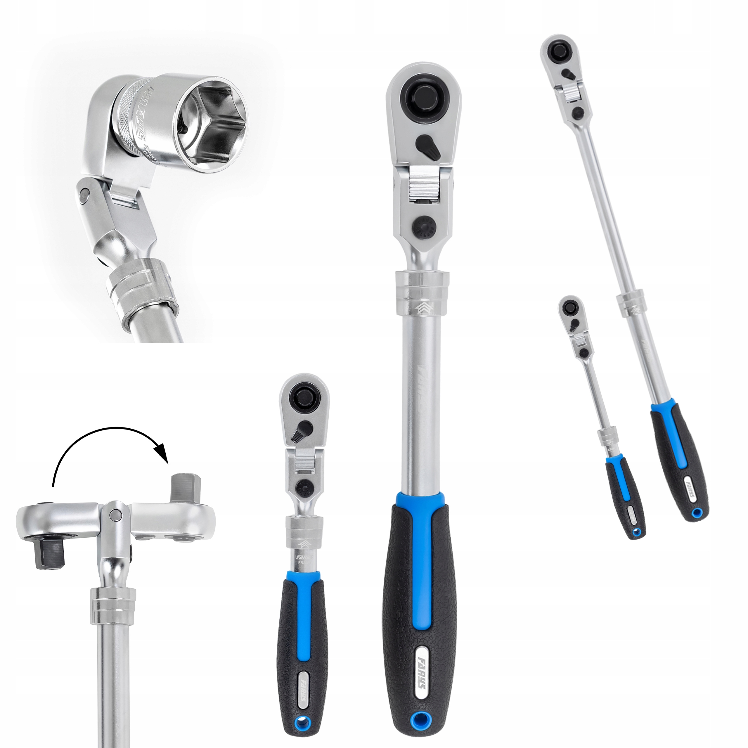 Sada ráčen Teleskopická ráčna Lámací Kloubová Slim 1/2" 1/4"