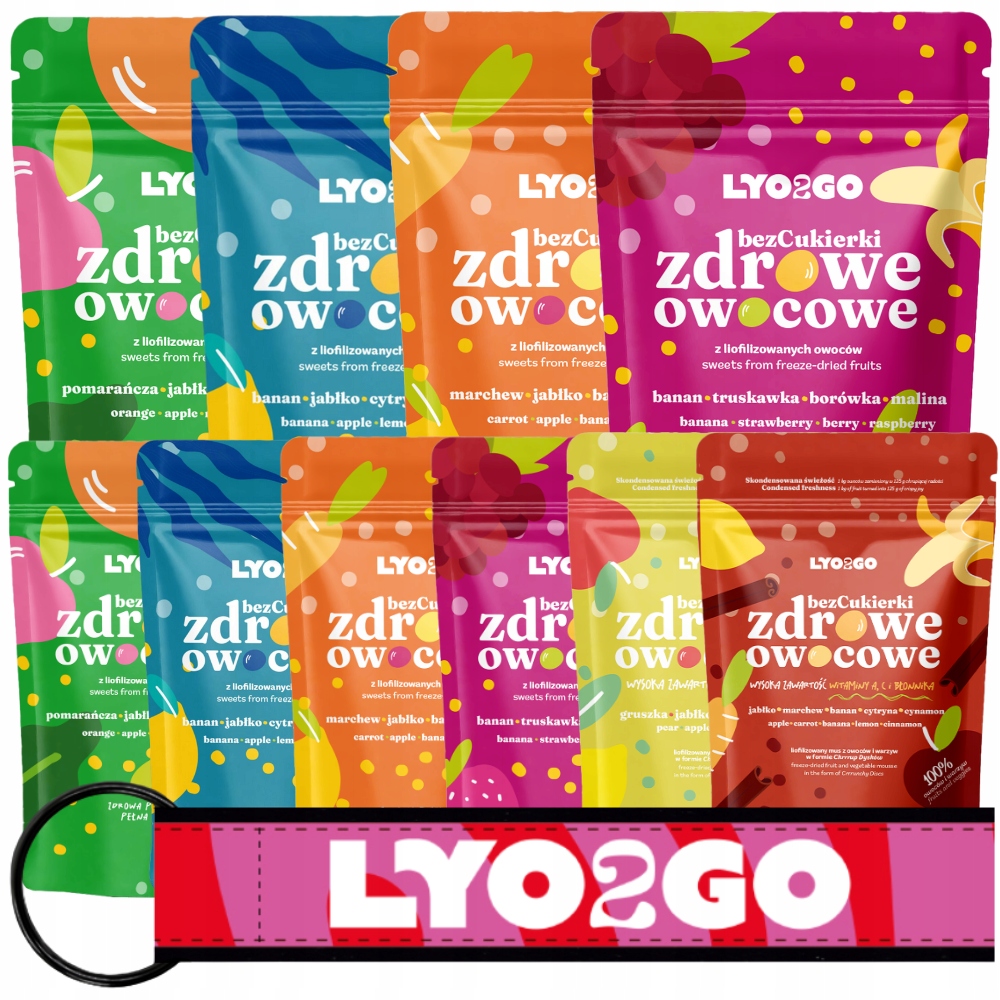 Sada Bezcukroví Zdravé Ovocné LYO2GO XXL Přívěsek Na Klíče Malina Borůvka Hruška