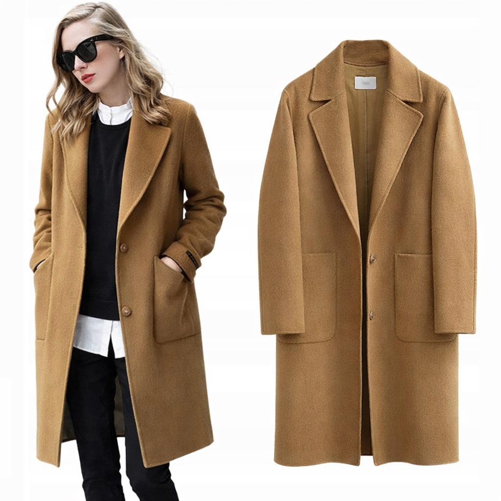 Płaszcz damski jednorzędowy wiosenny brązowy regular stylowy