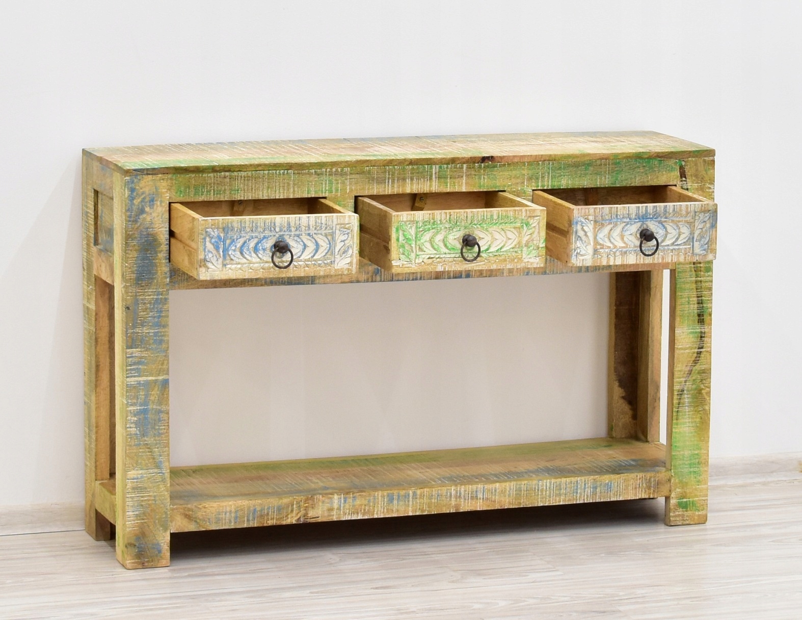 Konsola kolonialna indyjska lite drewno mango przecierana shabby chic Głębokość mebla 30 cm