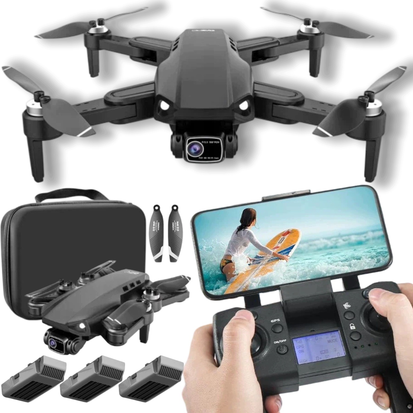 Dron S Kamerou L900PROWiFi Gps Dosah 3000 M, 5G Wifi Fpv 360 ° 3 Baterie