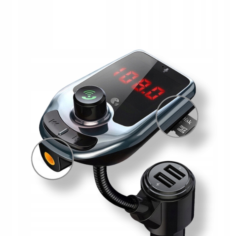 TRANSMITER SAMOCHODOWY BLUETOOTH FM MP3 SZYBKA ŁADOWARKA 2xUSB Typ-C Jack Stan opakowania oryginalne