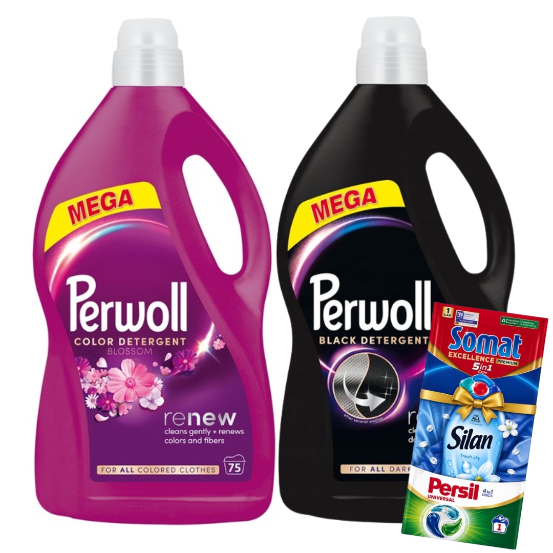 Perwoll Renew Black Blossom Tekutý prací prostředek 2 x 3,75 l Dárek