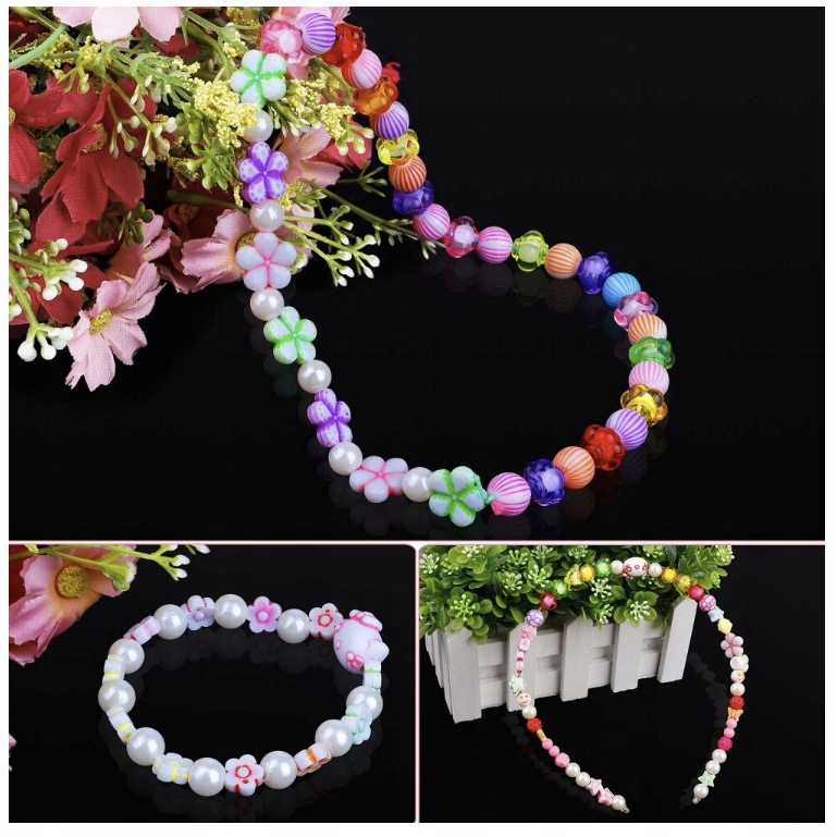 Zestaw do Robienia Bransoletek Biżuterii Koraliki DIY 900 el Kreatywny Etui Marka Kruzzel