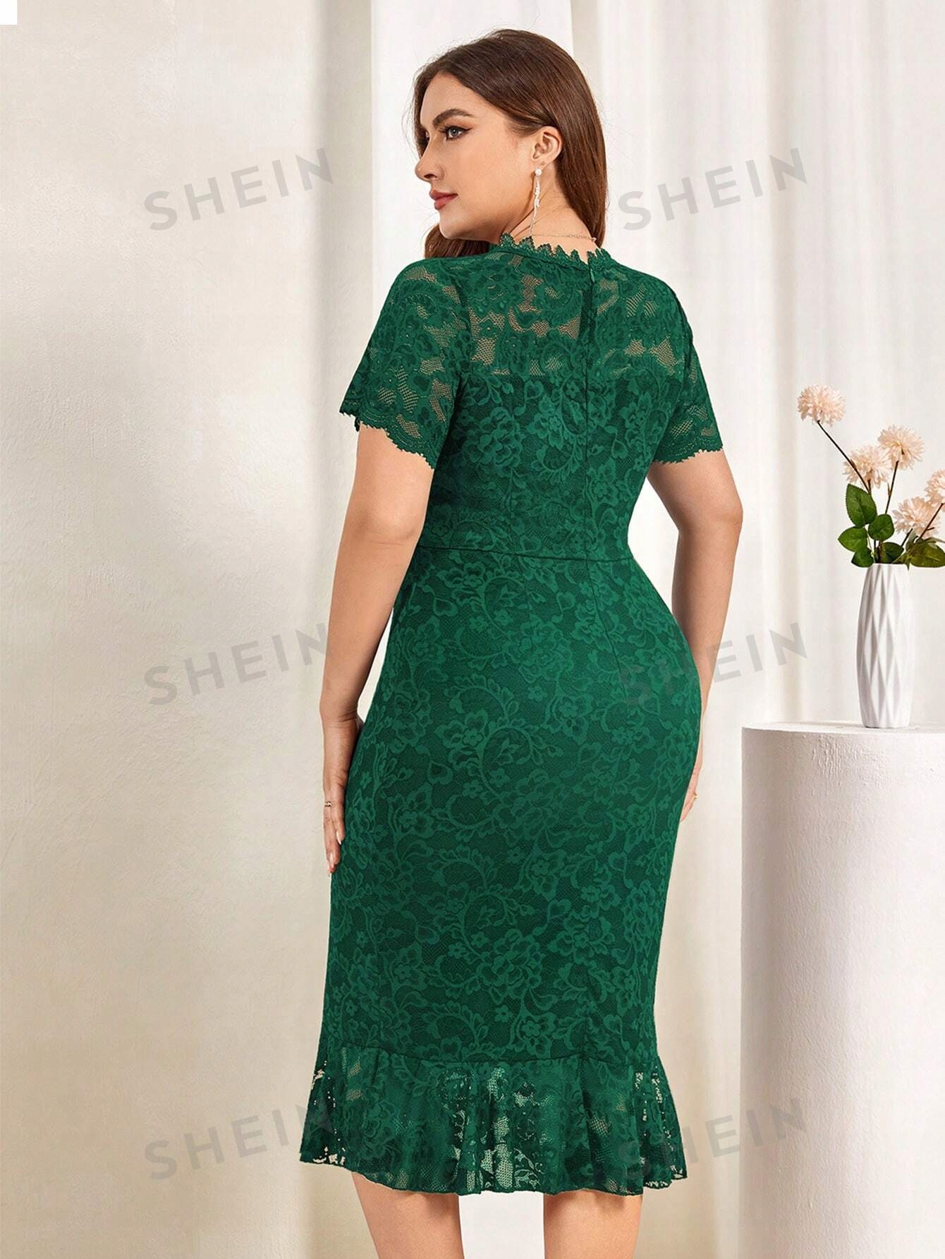 ELEGANCKA SUKIENKA DAMSKA KORONKOWA WIECZOROWA MIDI WYGODNA WIOSENNA Wzór dominujący kwiaty