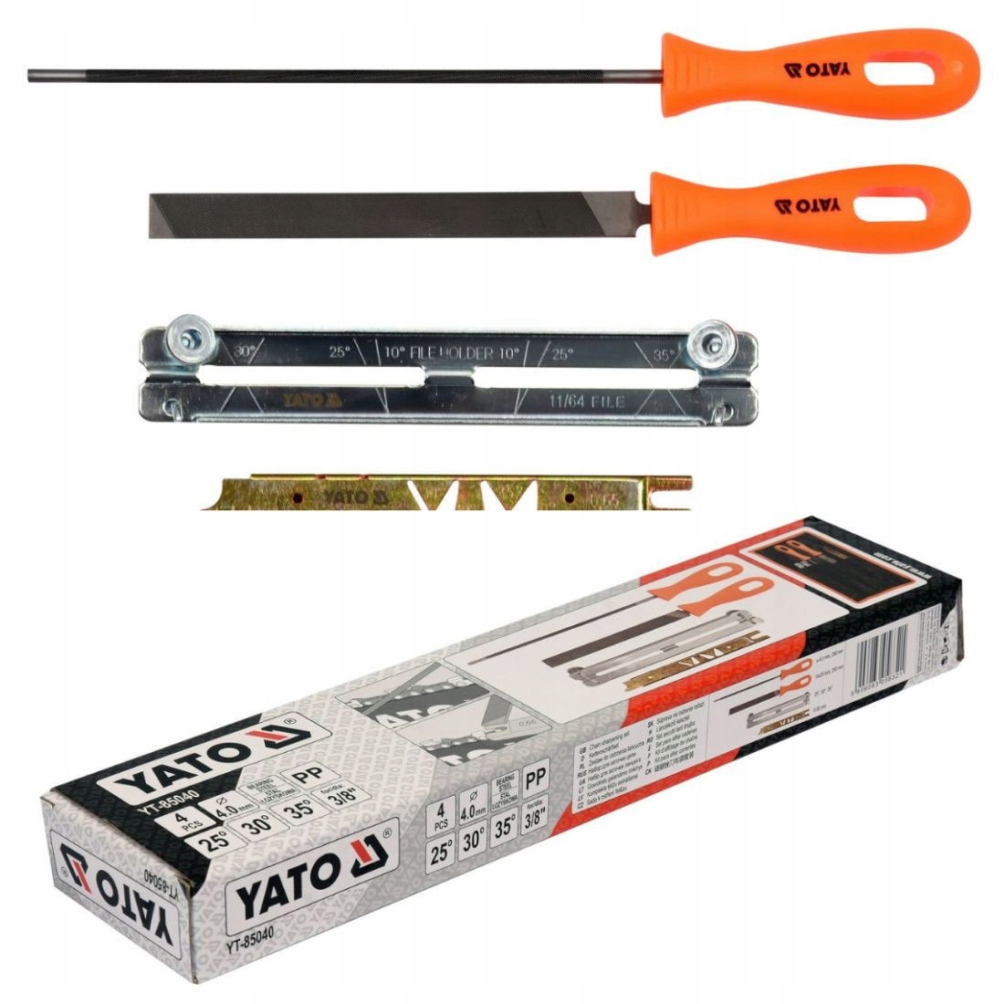 ZESTAW DO OSTRZENIA ŁAŃCUCHA PILNIK OKRĄGŁY PŁASKI 4 MM 4 ELEMENTY YATO