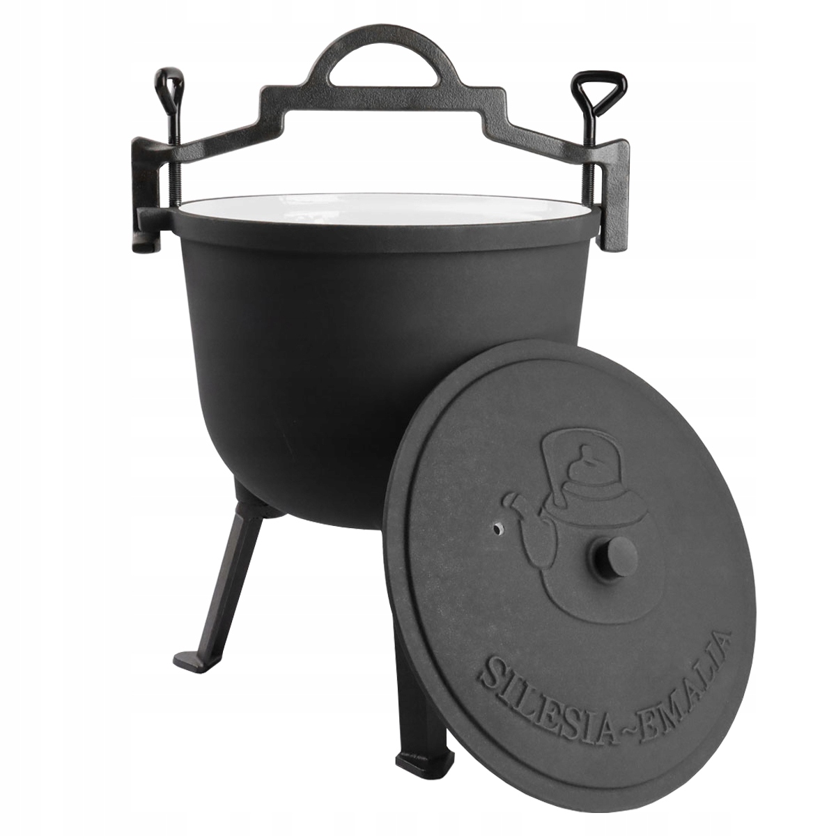 Kociołek żeliwny 8L garnek myśliwski węgierski emaliowany wewnątrz Silesia