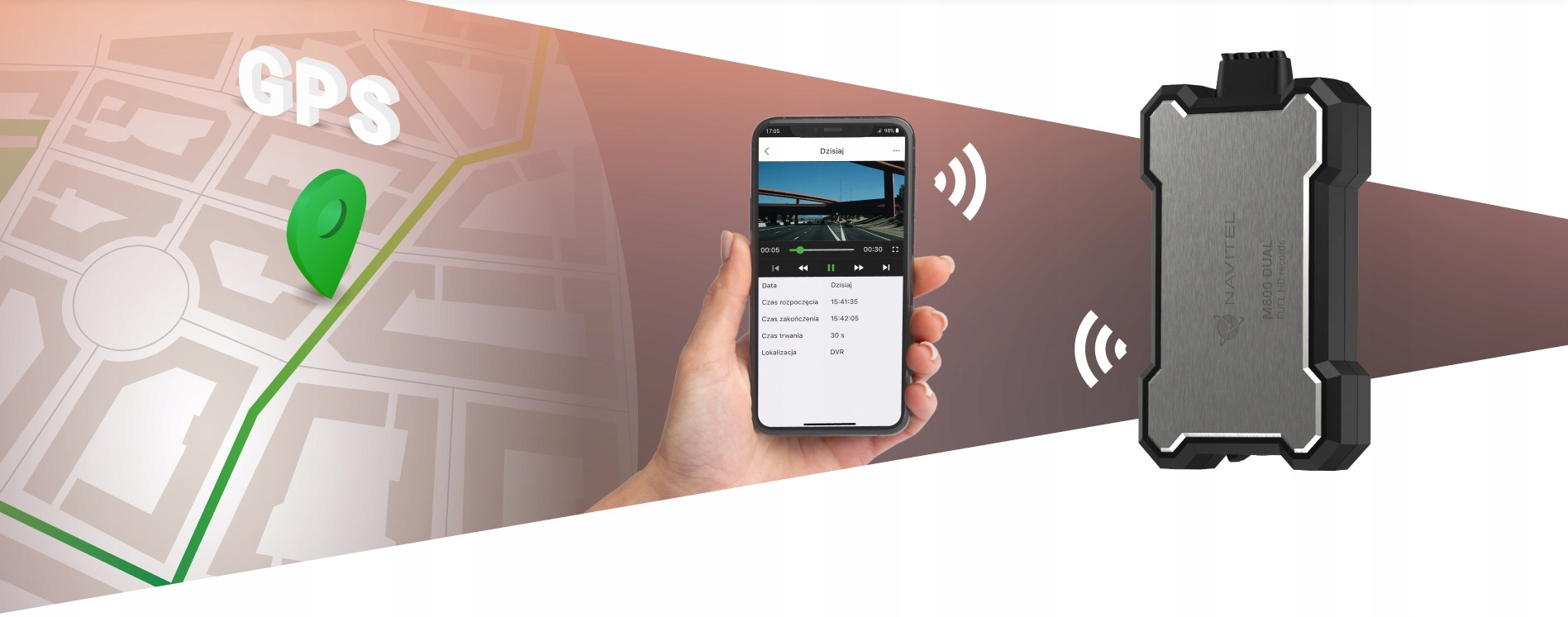 Navitel M800 Dual Rejestrator motocyklowy kamera jazdy IP66 UTV ATV ++ 64GB Zasilanie akumulatorowe bateryjne gniazdo zapalniczki samochodowej USB