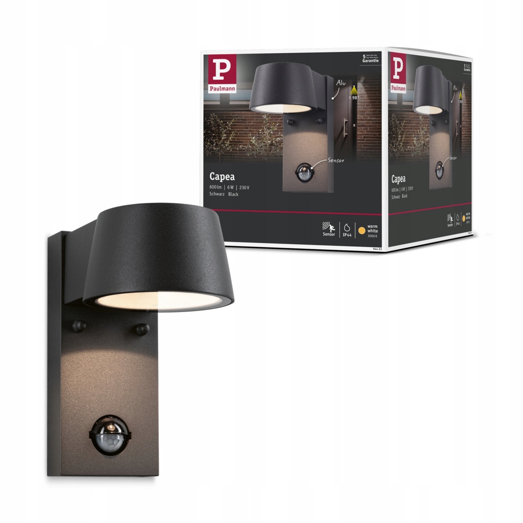 Oprawa elewacyjna Led 6W 3000K czujniki ruch zmierzch antracyt IP44 PL94453