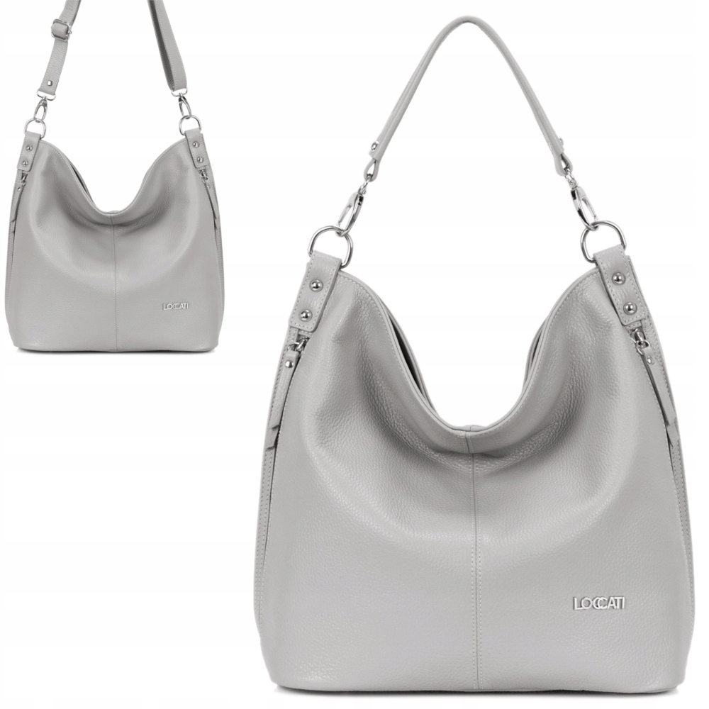 

Modne duże torebki jasne szare skórzane a4 Loccati