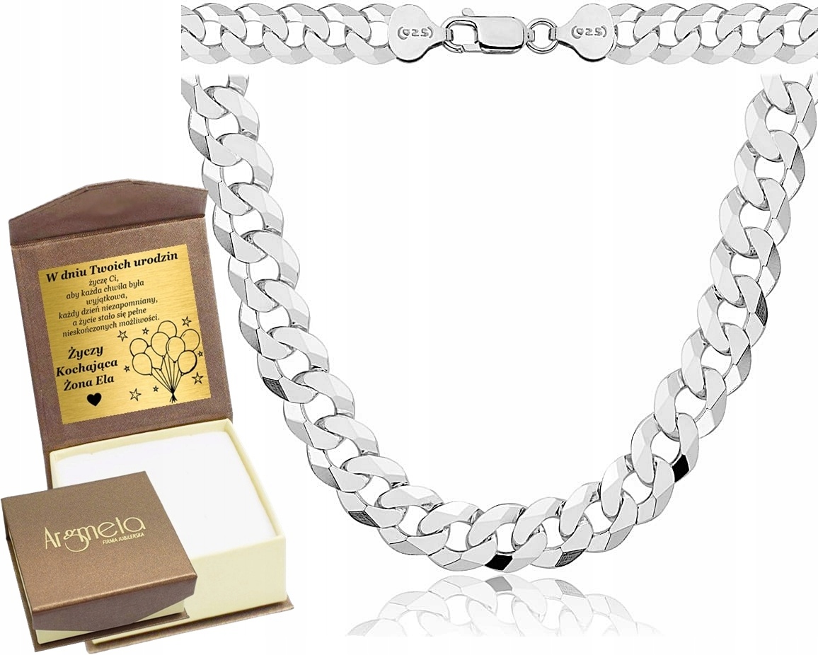 Łańcuszek Srebrny Męski Pancerka Pełny Diamentowany 10,30 mm Grawer