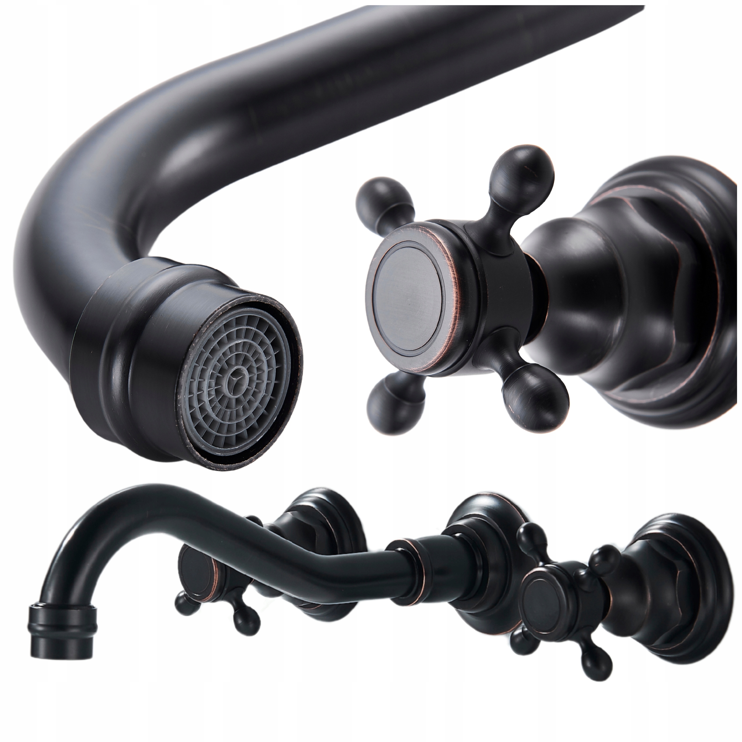 Umyvadlová Nástěnná Baterie Perlator Starý styl Mosaz Černá