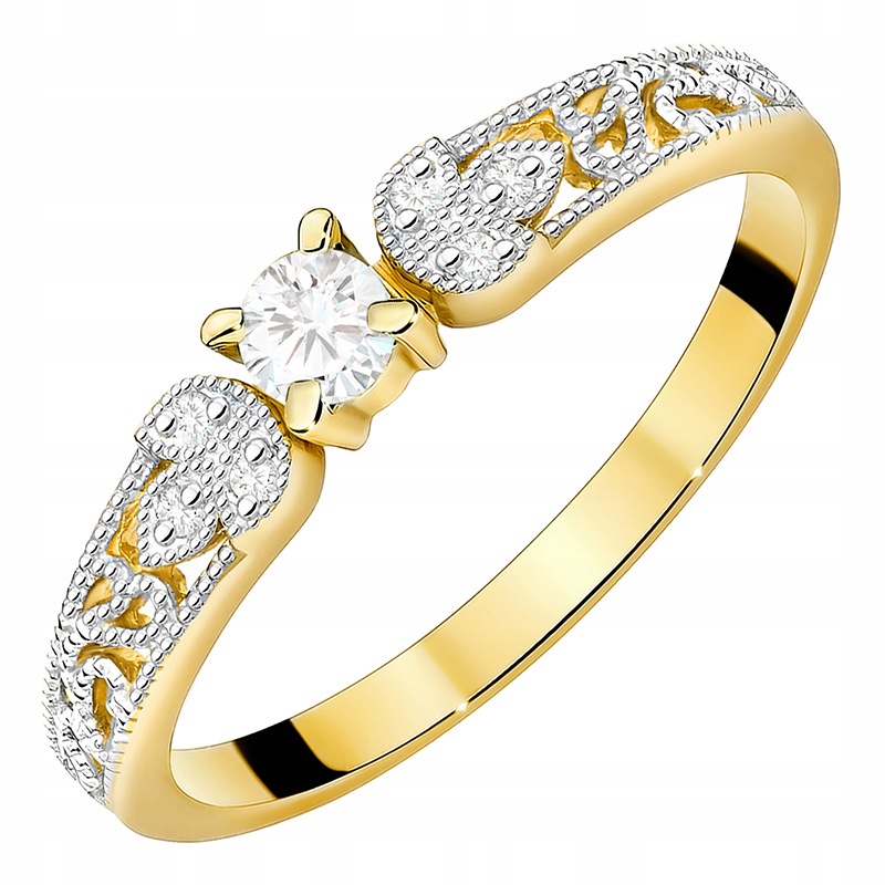 Zdobený Zlatý Prstýnek 585 s Brilianty 0,13 ct