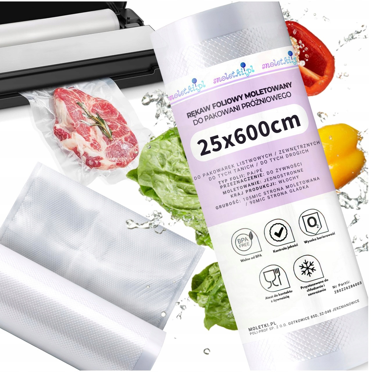 Folia Do Pakowania Próżniowego Rękaw Rolka Moletowana Próżniowa 25cm 600cm