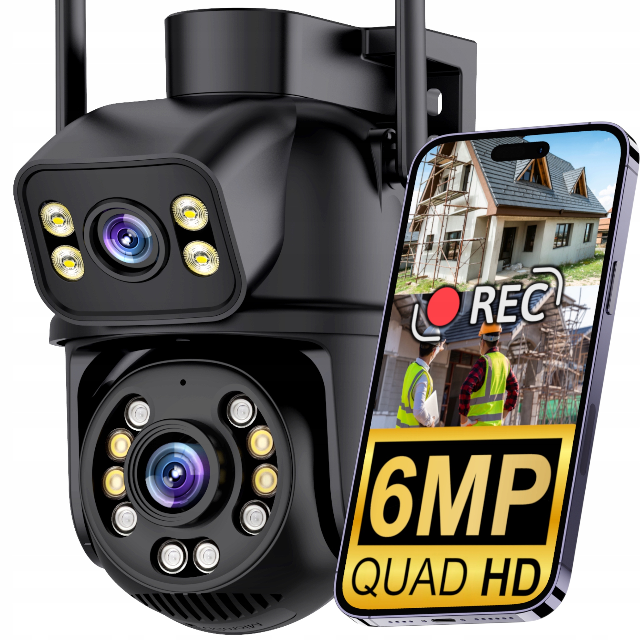 PODWÓJNA KAMERA OBROTOWA WIFI IP UHD AUDIO ZEWNĘTRZNA 6MPX 6MP 4K DETEKCJA