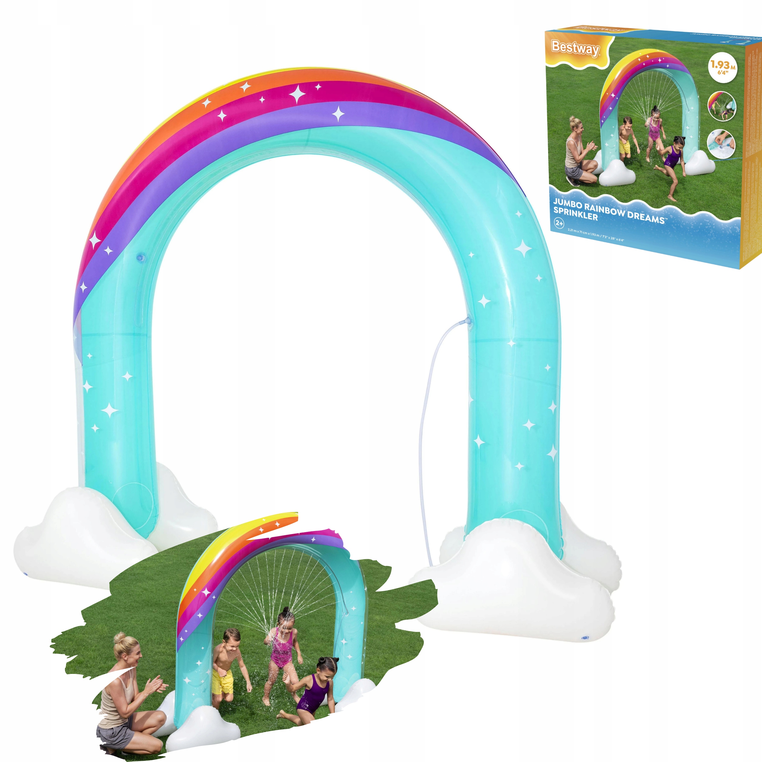 Dmuchana Kurtyna Wodna Fontanna Zraszacz Tęcza Ogrodowa 221x71x19 Bestway