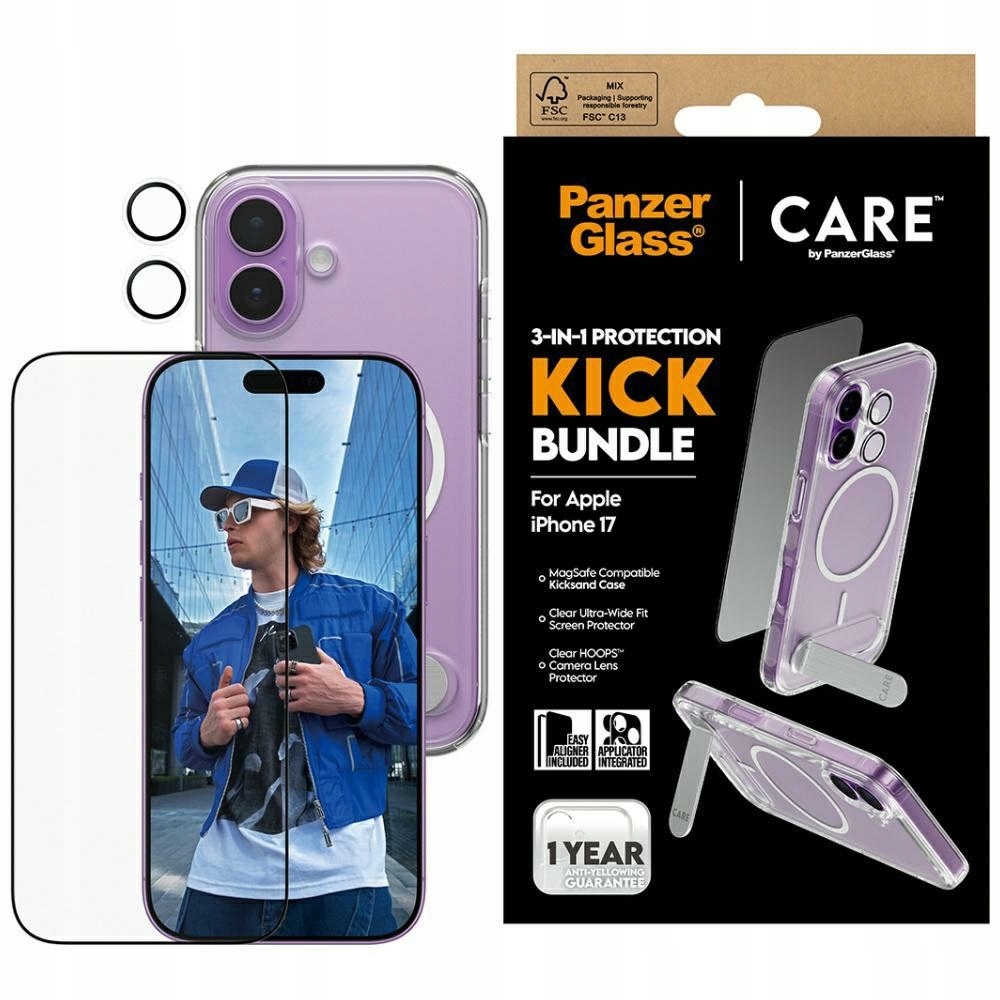 Ochranný set 3v1 pro iPhone 17 Pouzdro Sklo Lens PanzerGlass Care