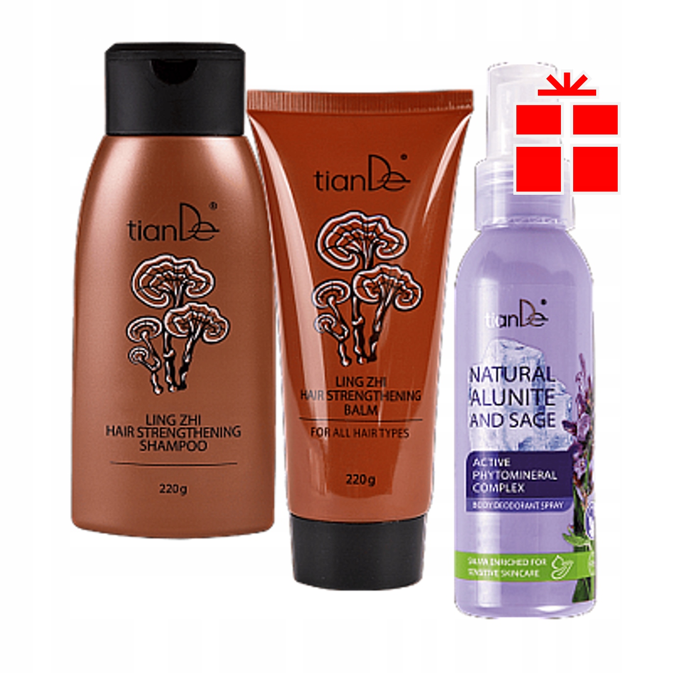 tianDe Posilující šampon kondicionér Bonus – deodorant s alunem