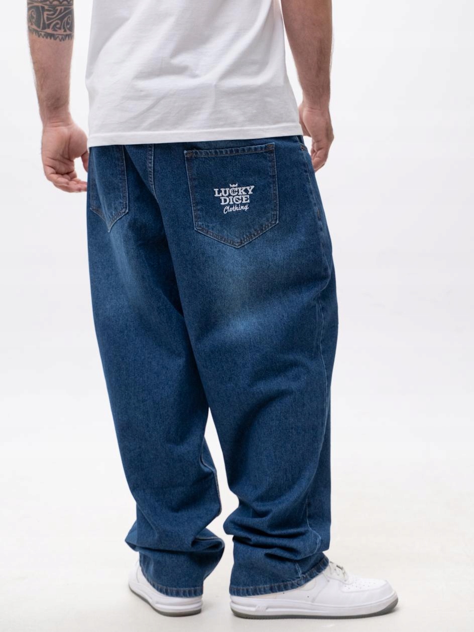 Široké Džíny Baggy Pánské Tmavě Modré Výšivky Lucky Dice S