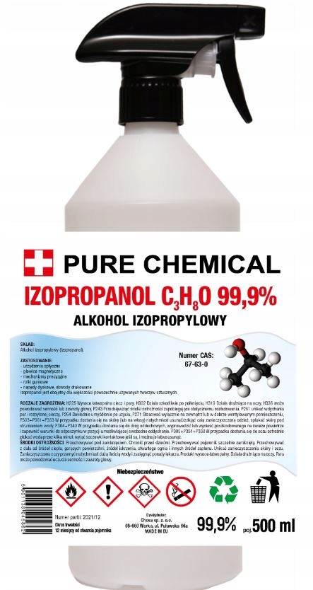 IZOPROPANOL IPA 99,9% 0,5l DO ODTŁUSZCZANIA SPRAY PURE CHEMICAL