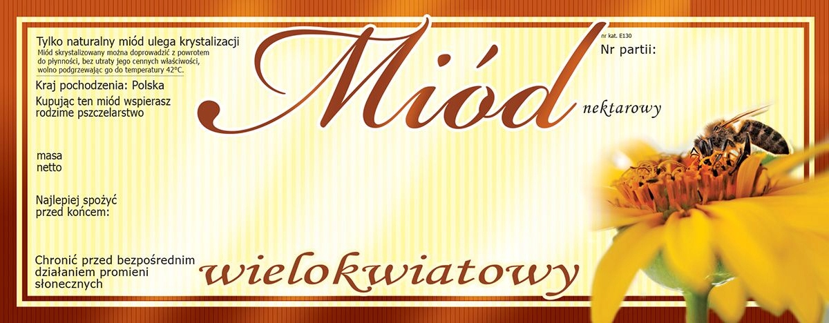 

Etykiety na Miód Wielokwiatowy (100szt) wzór E130