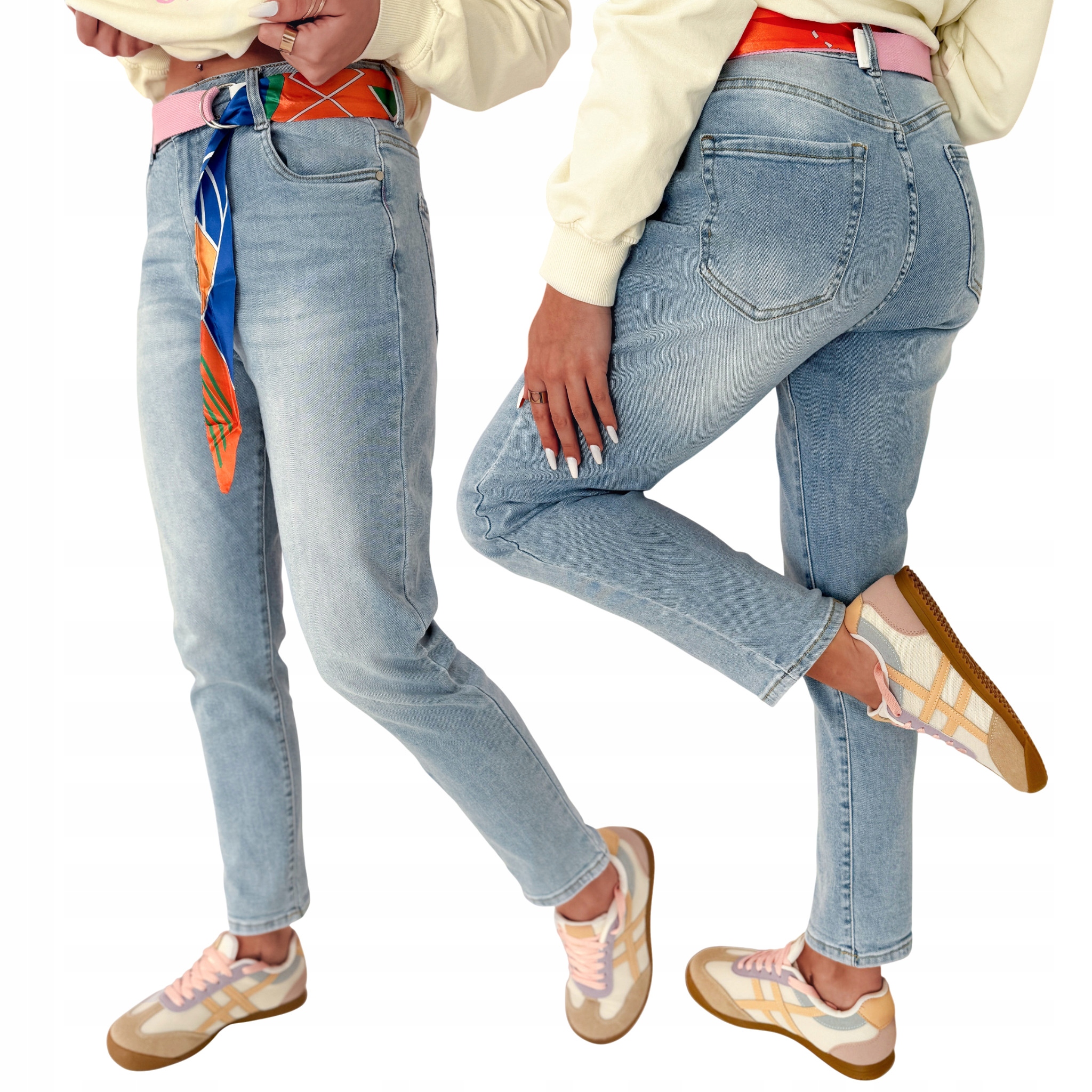 Spodnie damskie jeansowe z wysokim stanem mom fit niebieskie UY2470 Xs