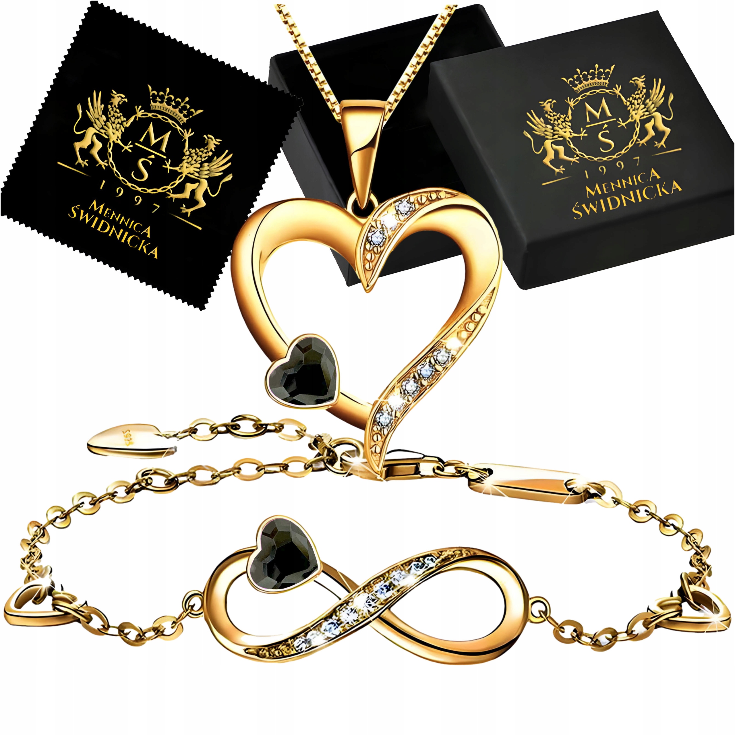 Sada Zlatý náramek Náhrdelník Srdce Nekonečno Stříbro 925