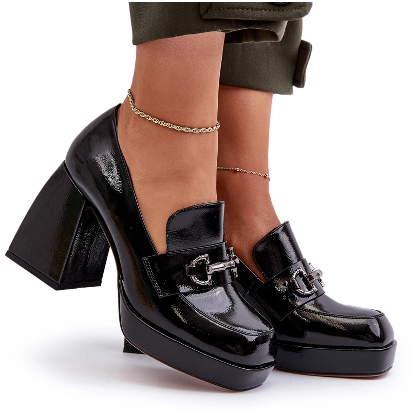 Dámské Polobotky Lakované Na Masivním Podpatku D&a MR38-906 Černé 36