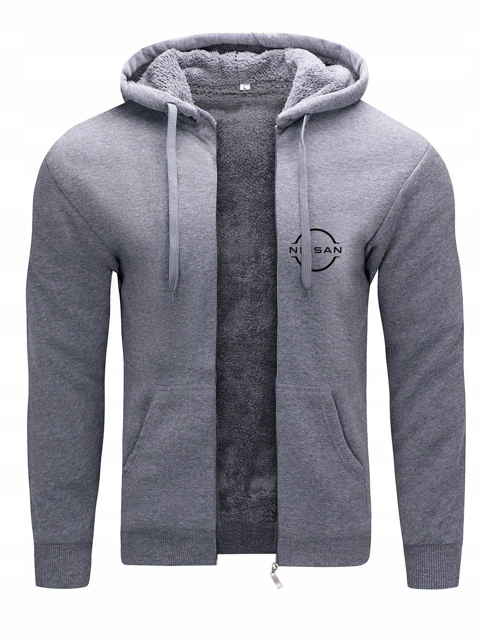 Teplá Mikina Pánská Zateplená S Kapucí A Kožešinou Nissan Šedá 4XL