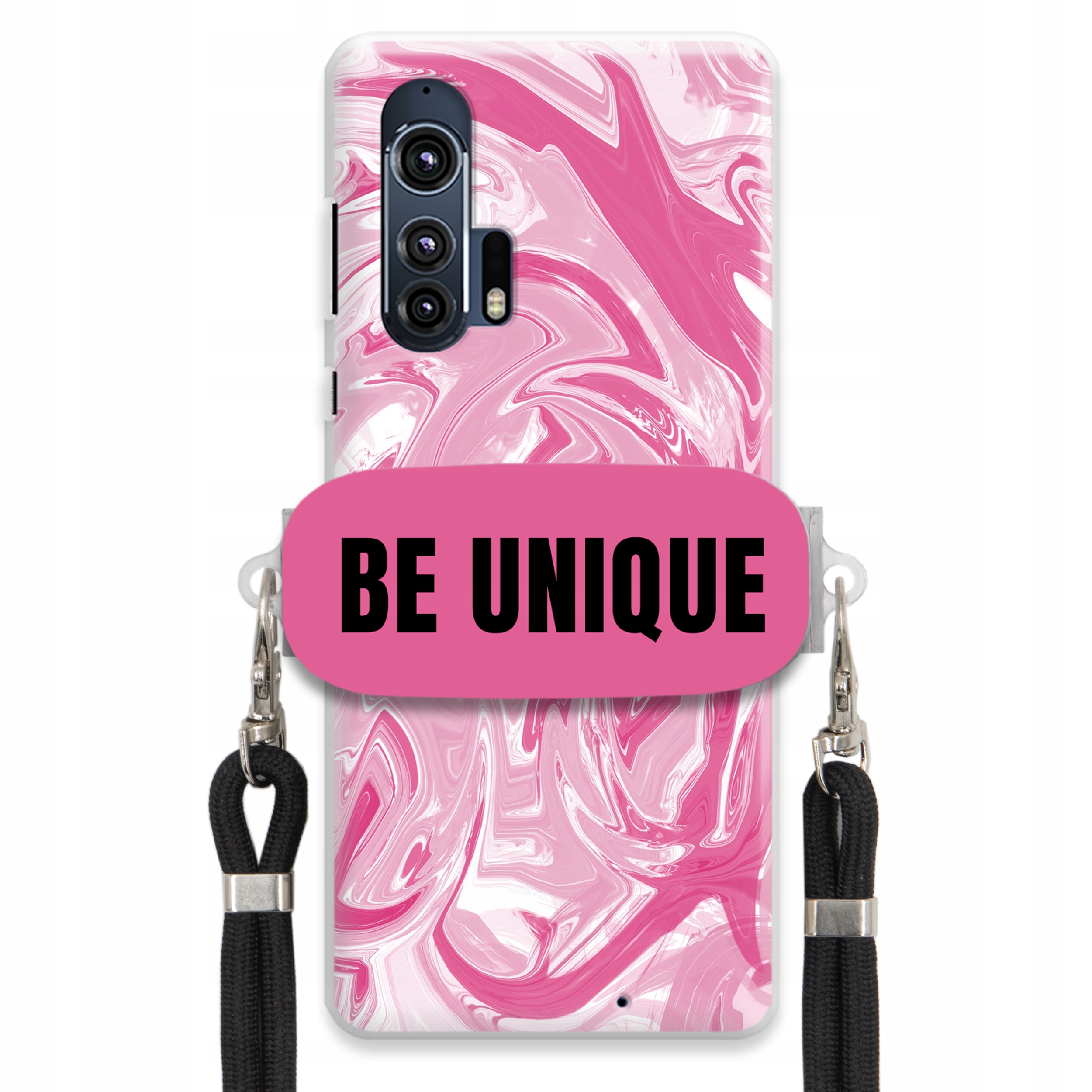 Pouzdro pro Motorola Edge Plus Case Uchytky Šňůrka Černá Růžová Mramor Unique