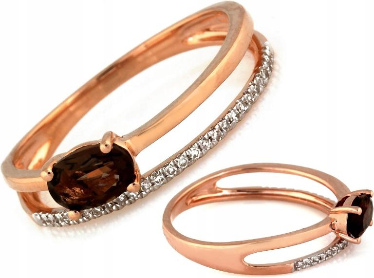 Prstýnek z červeného zlata 585 s kouřovým křemenem a brilianty r14, módní