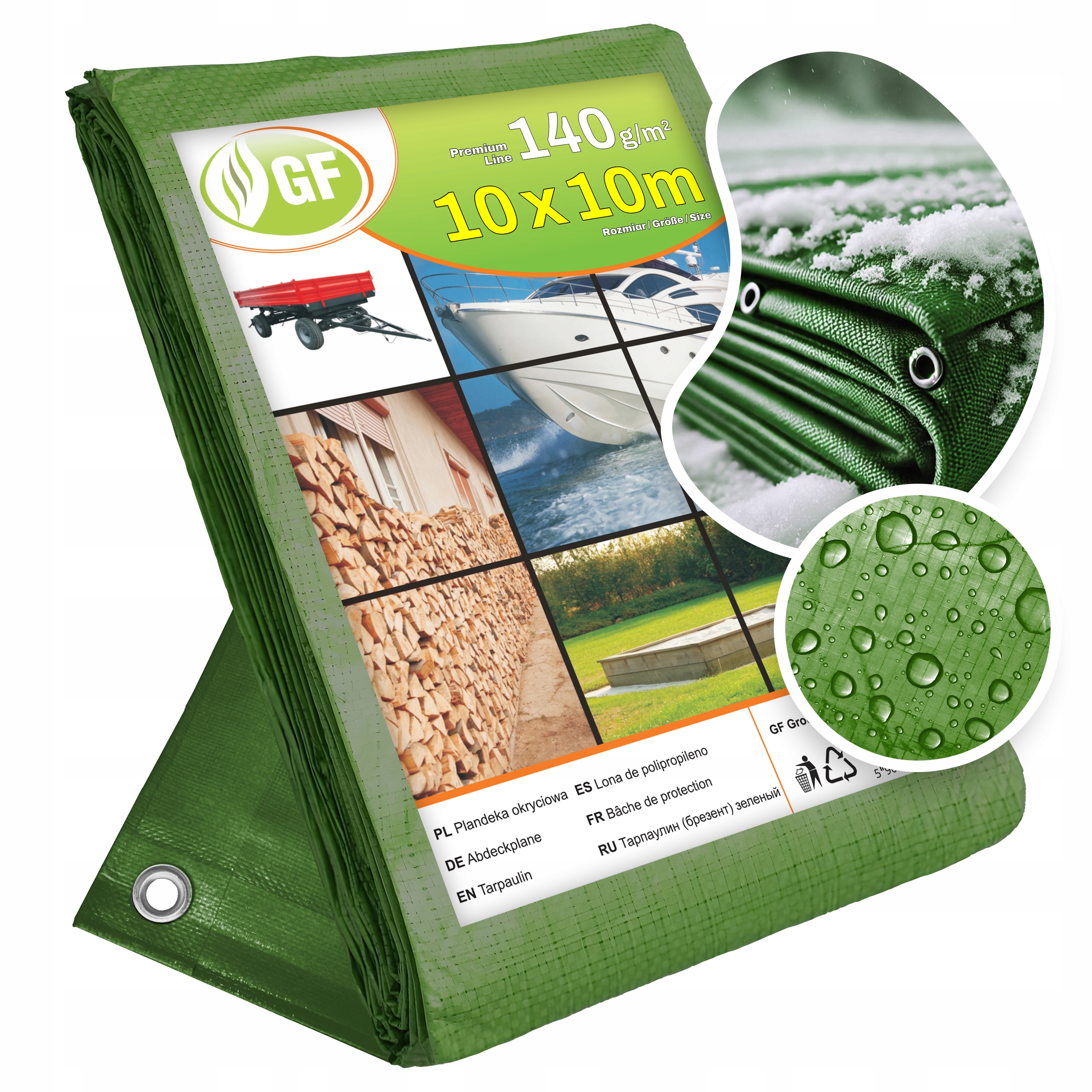 Plandeka Gruba Mocna Wodoodporna 10x10 Zielona Płachta Mrozoodporna Uv 140g
