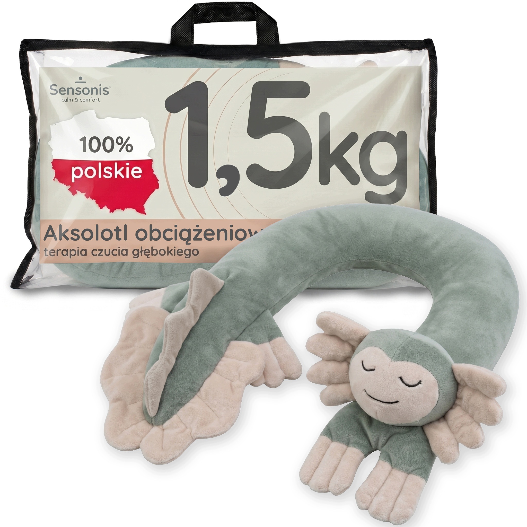 Maskotka obciążeniowa 1,5kg regul. pluszak Aksolotl kołnierz gadżet adhd Pl
