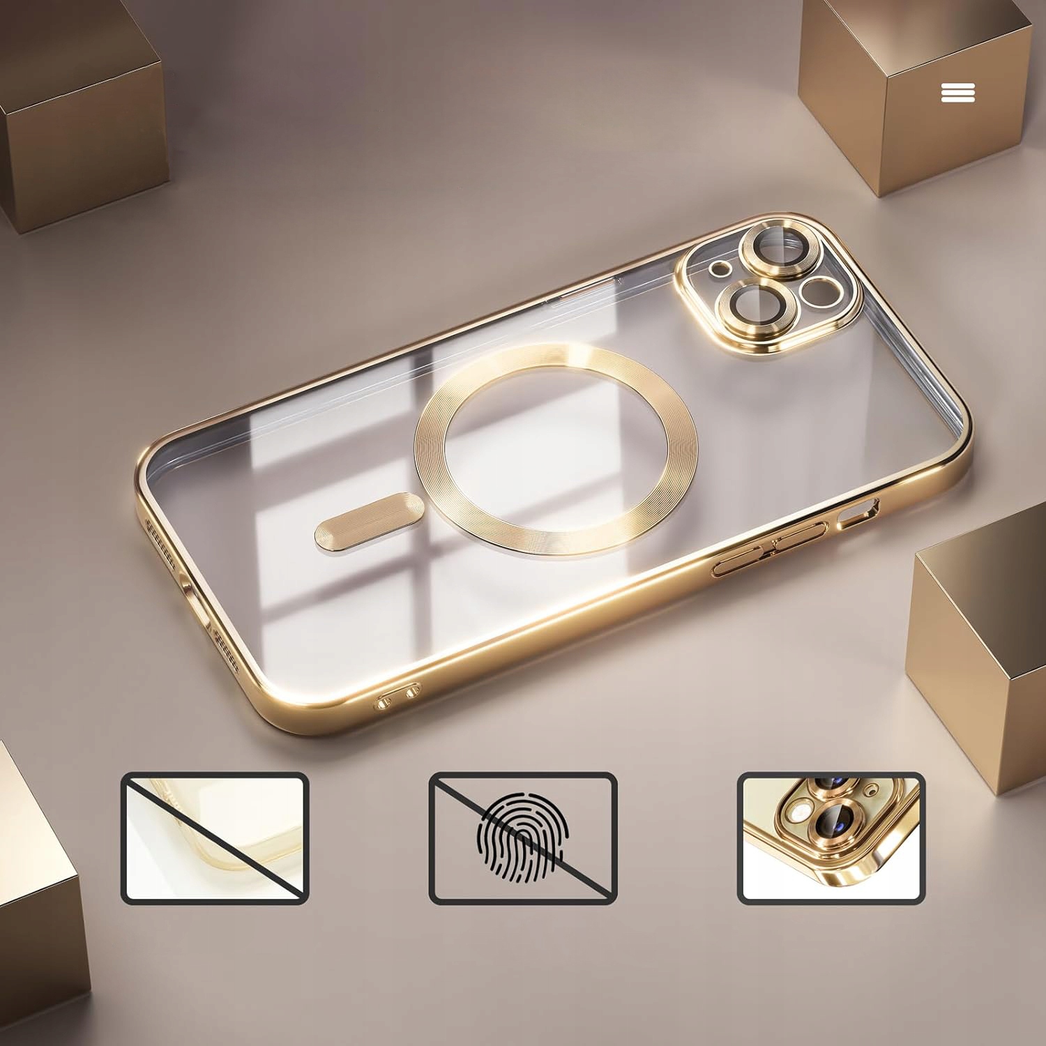ETUI DO IPHONE 14 PLUS PRZEŹROCZYSTE OCHRONA APARATÓW DO MAGSAFE | GOLD Dedykowany model iPhone 14 Plus
