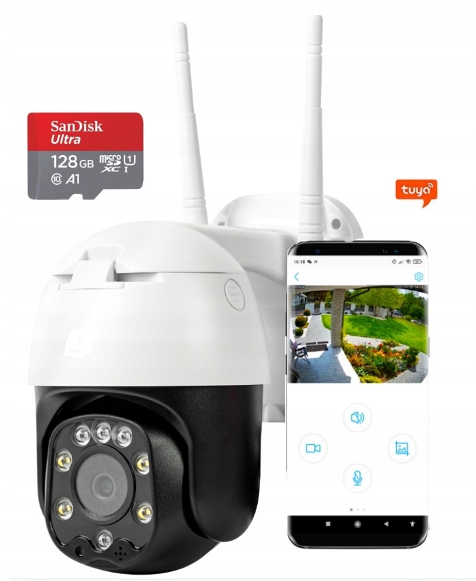 Rotačná Vonkajšia Ip Kamera WiFi Zoom 5 MPx Tuya Smart+ Sd karta 128 Gb