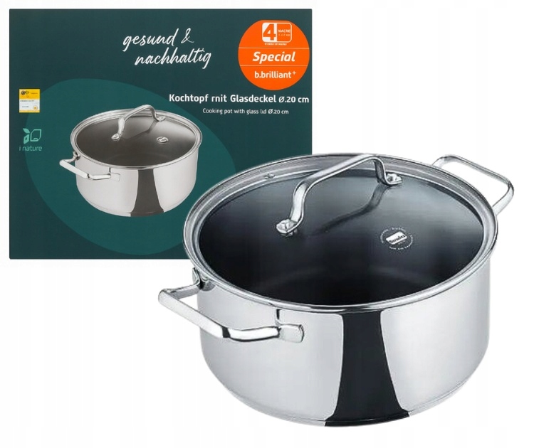 Hrniec 20 CM Nerezová Oceľ Quartz S Pokrievkou Indukcia 3L Berndes Oceľový