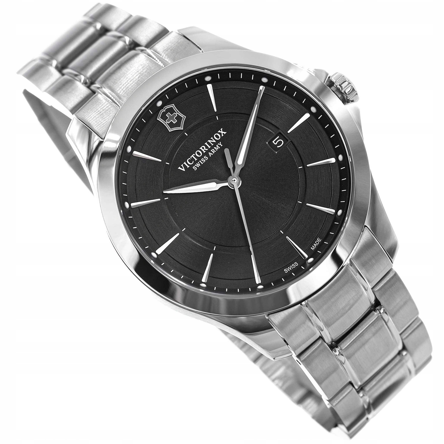 Męski Zegarek Victorinox 241909 Alliance Srebrny Na Bransolecie Datownik