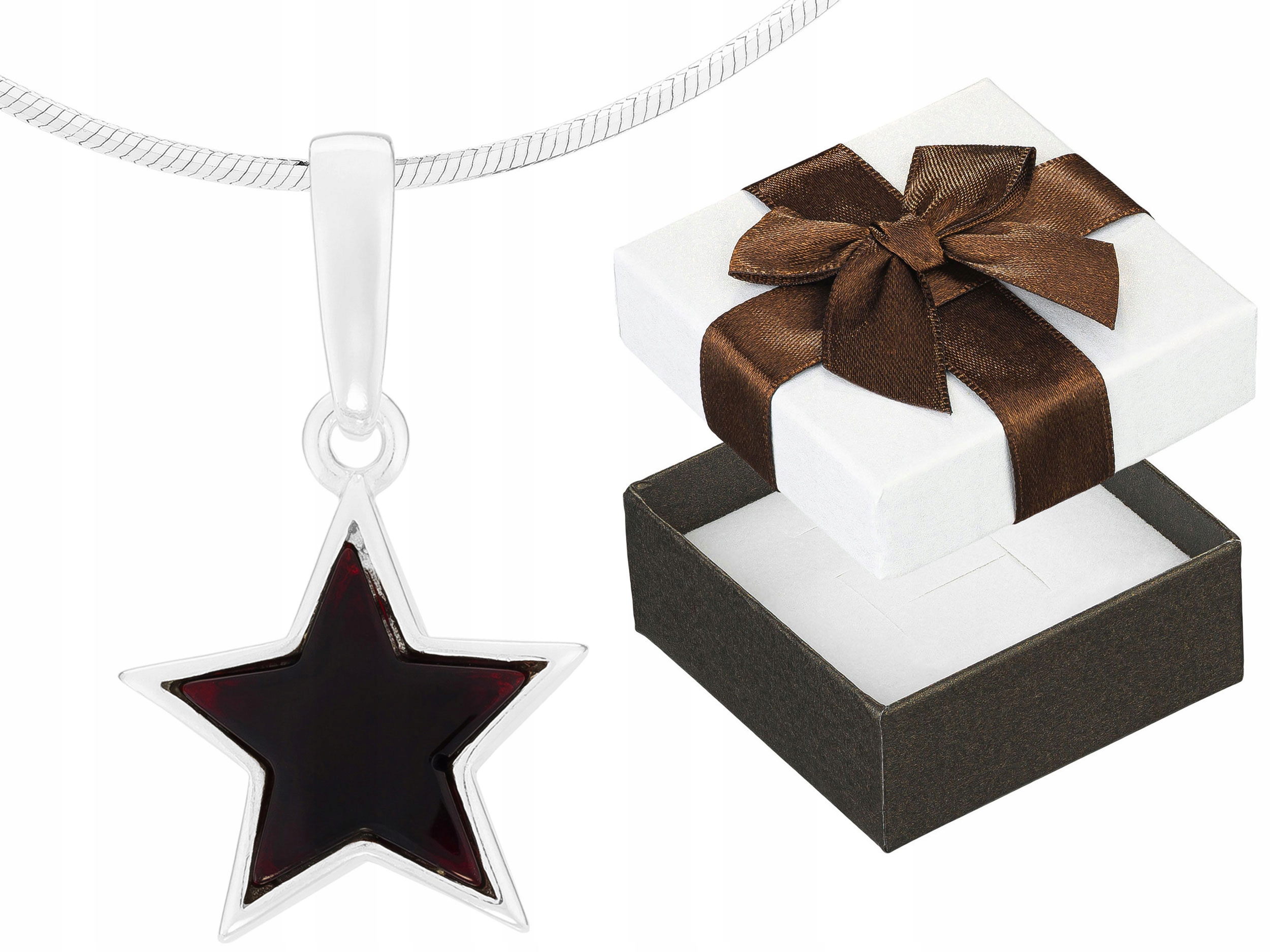 Krátký Stříbrný Dámský Náhrdelník Hvězdička s Třešňovým Jantarem Choker 40 cm