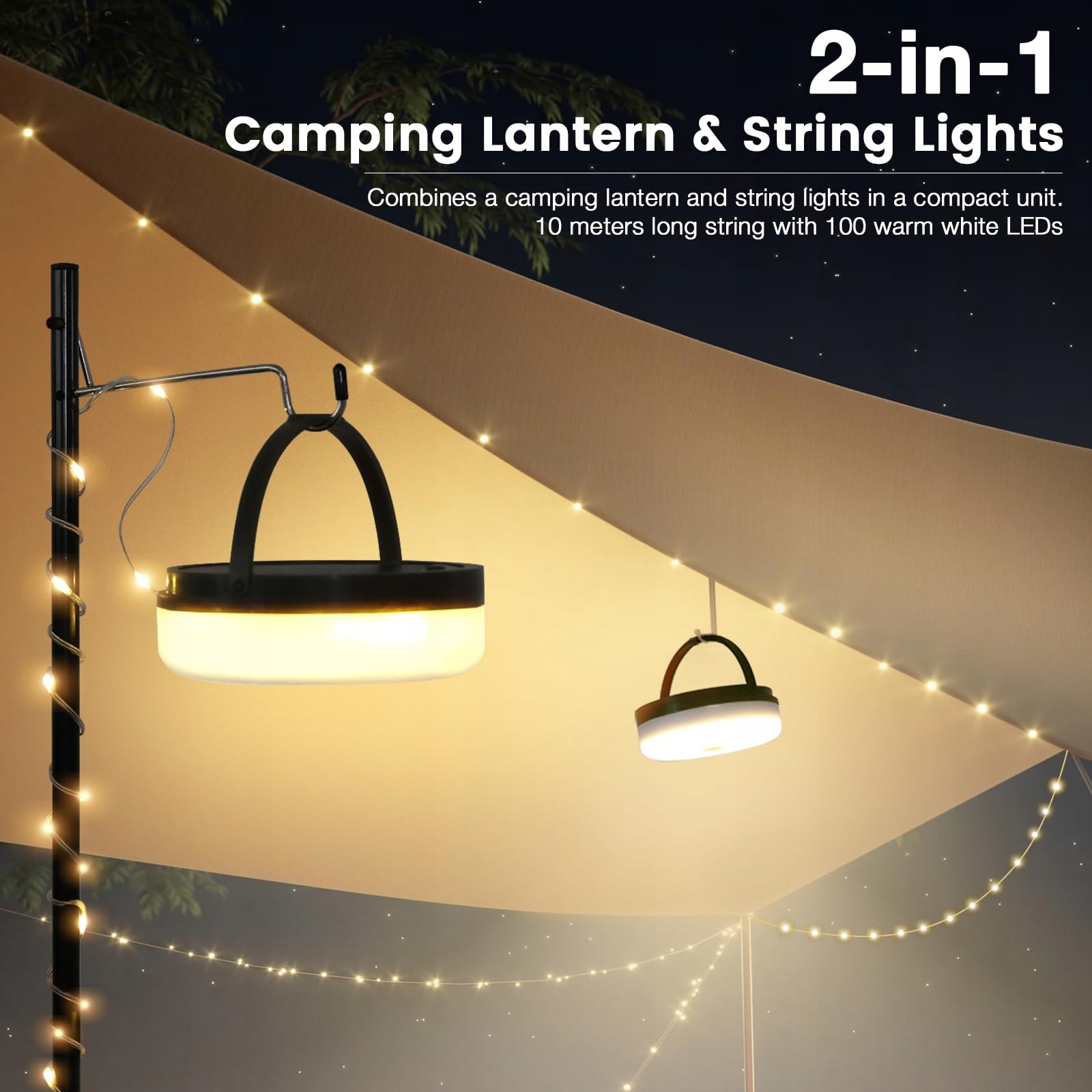 YIZHET Solarna Lampa LED 10m Na Kemping Wodoodporna Do Ogrodu — miniatura 2