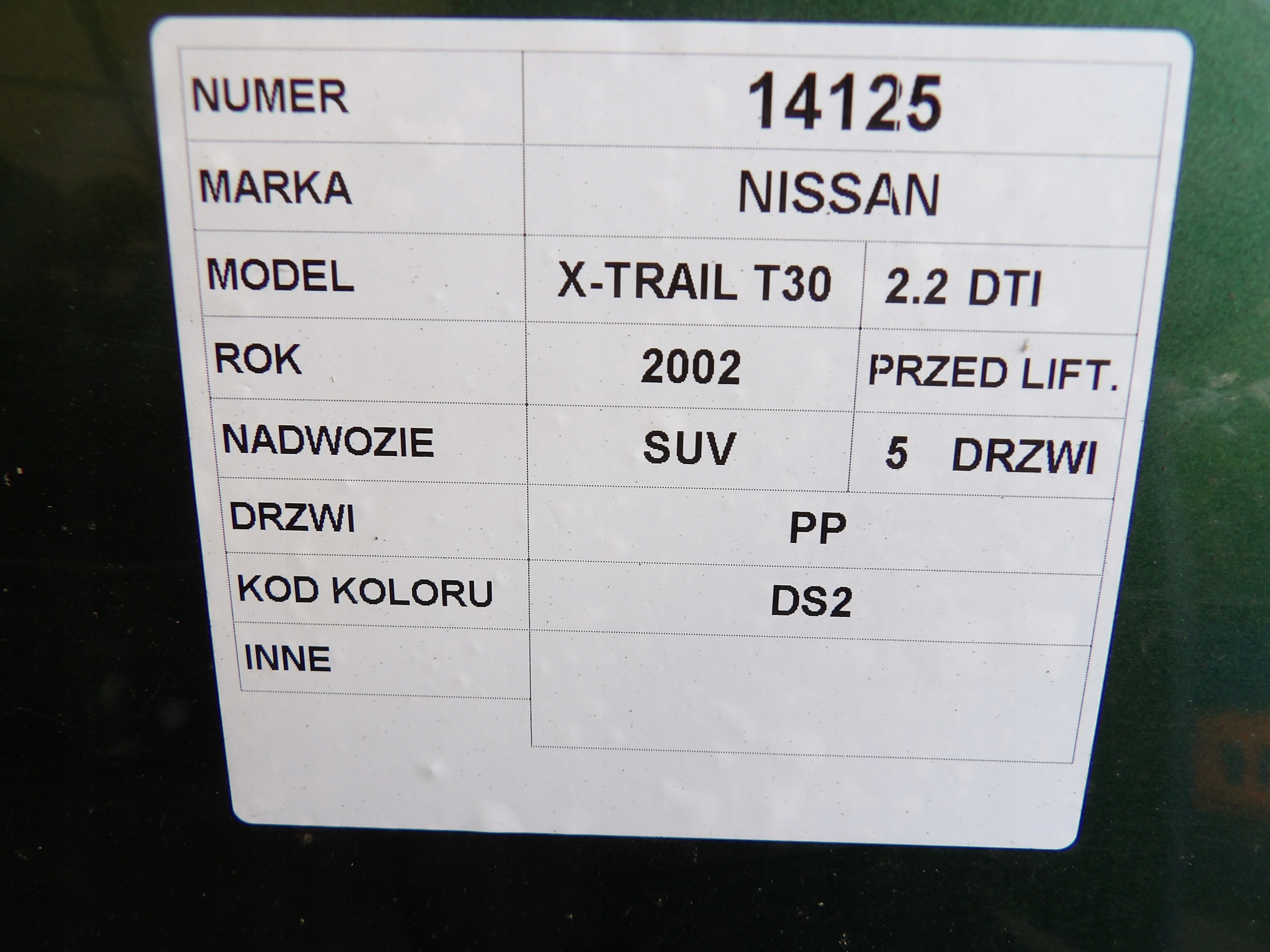 Nissan X-trail T30 door front right lak. DS2