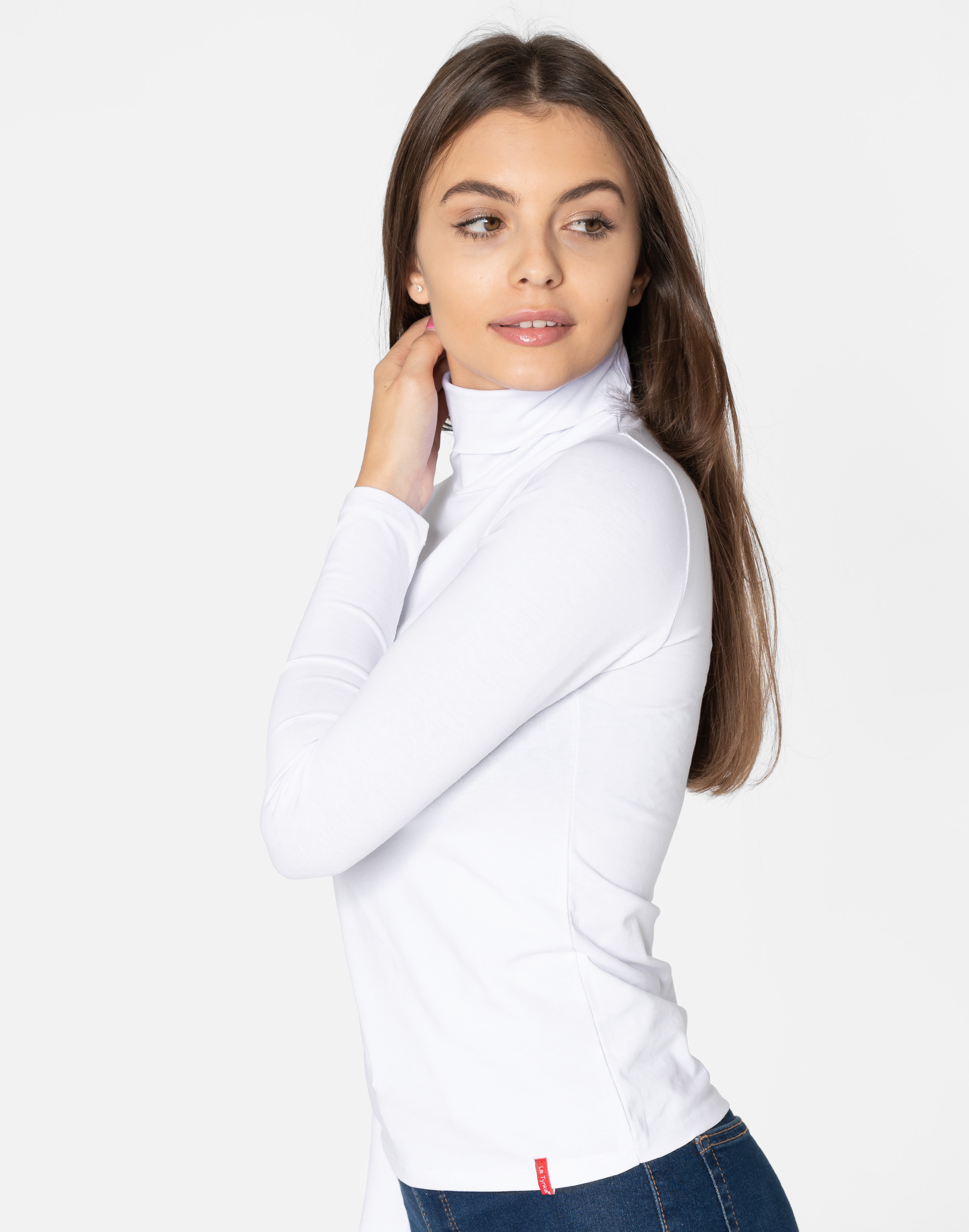 Elegancki Cienki Sweter Damski Golf Klasyczny Gładki Bawełniany 8112-03 S/M Rozmiar S/M