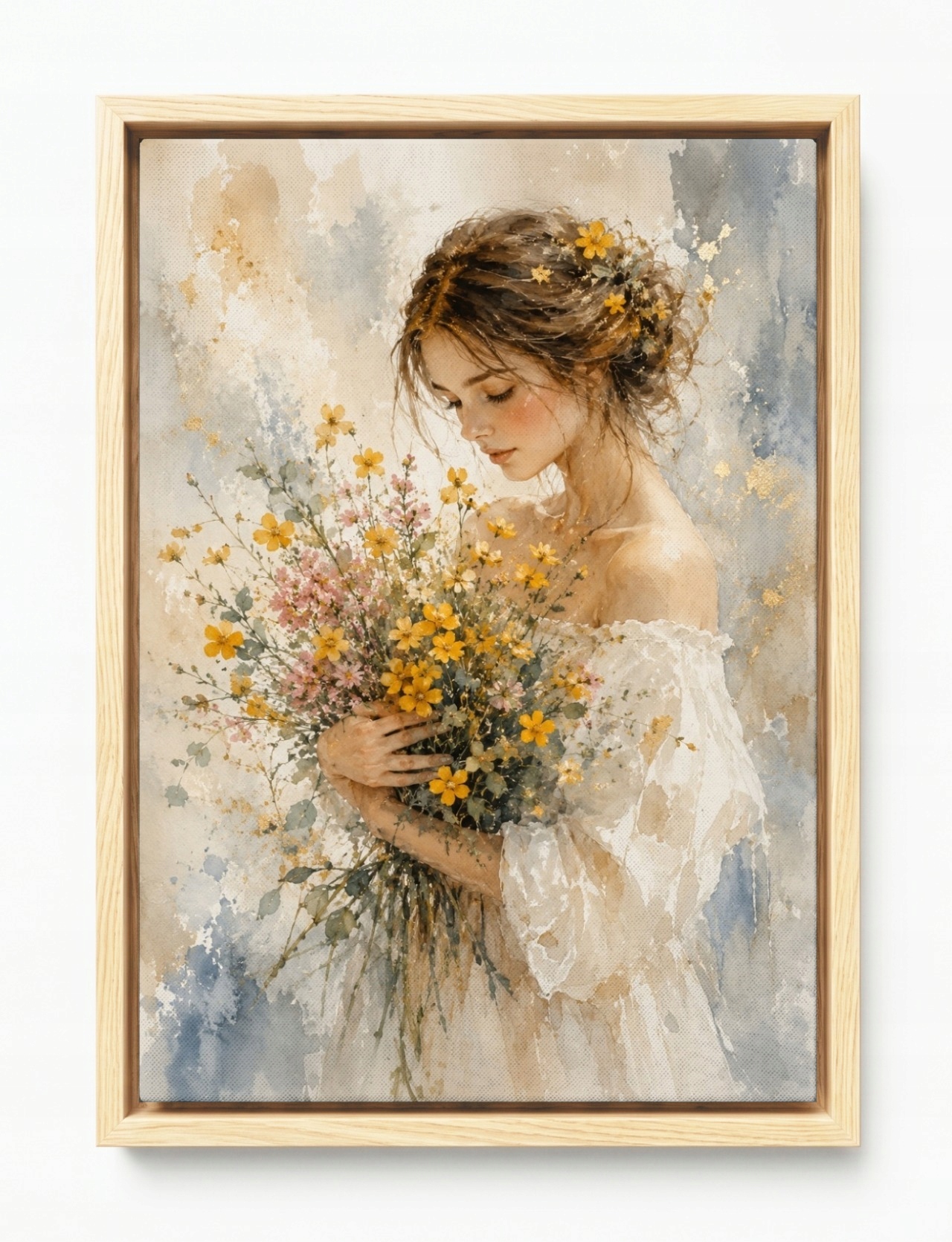 Obraz Rám Americká Krabička Portrét Žena Dívka Květiny Kytice 80x120