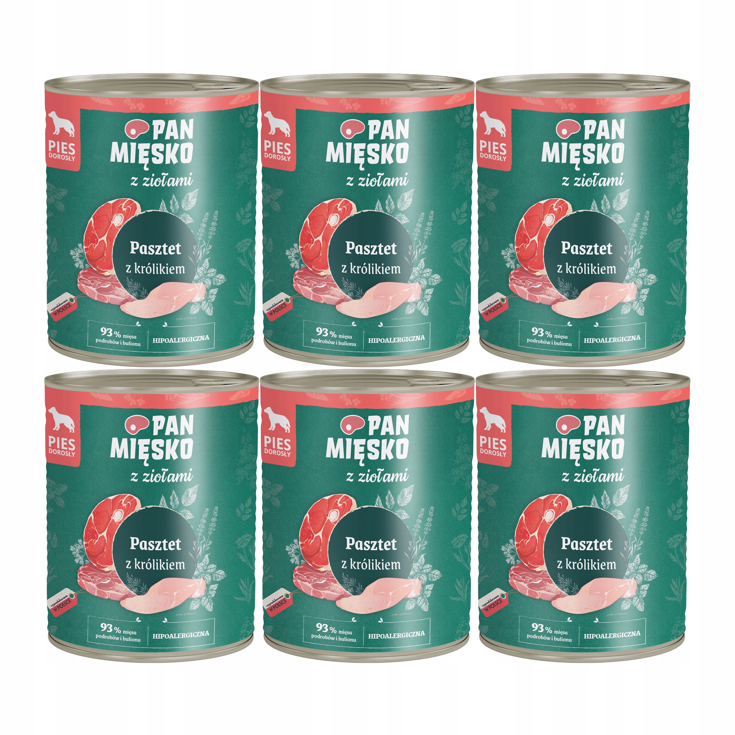 Levně Pan Mięsko s bylinkami krmivo pro psy Paštika Králík 6 x 800 g