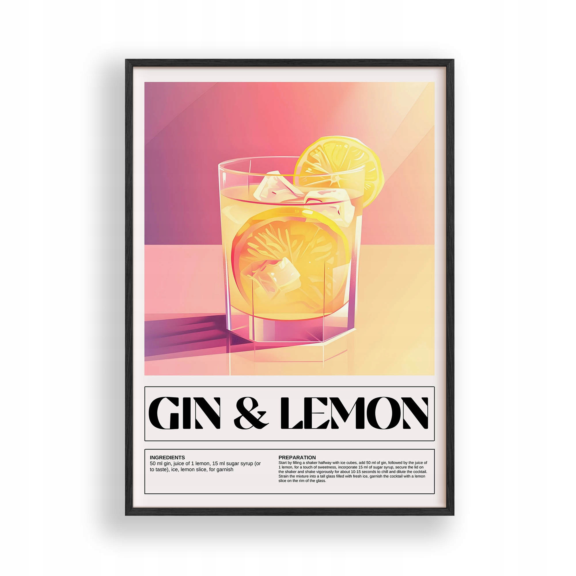 Obraz Gin s citronem Plakát Rámeček Dřevěný Černý 30x42 cm
