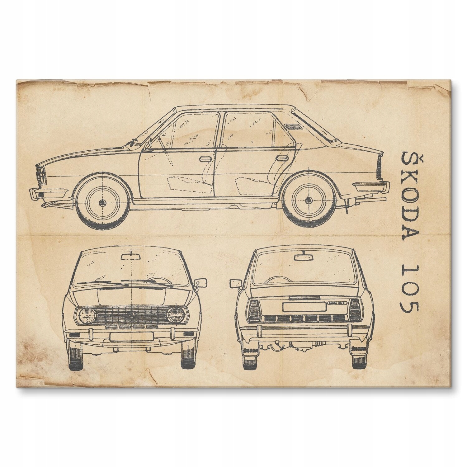 Kovový plakát Škoda 105 Auto Automobilový patent Retro 42 x 59,4
