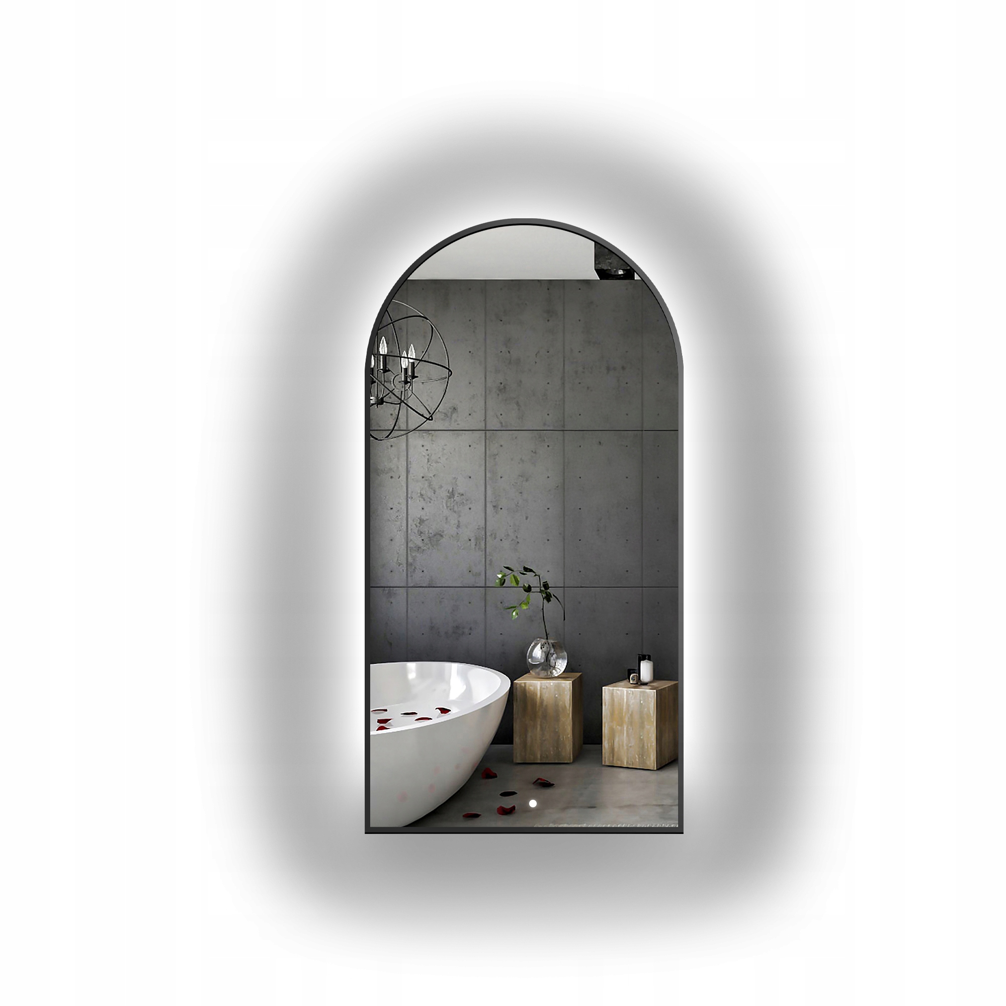 Zrcadlo Domi v černém rámu Mdf Slim s Led podsvícením 40x80