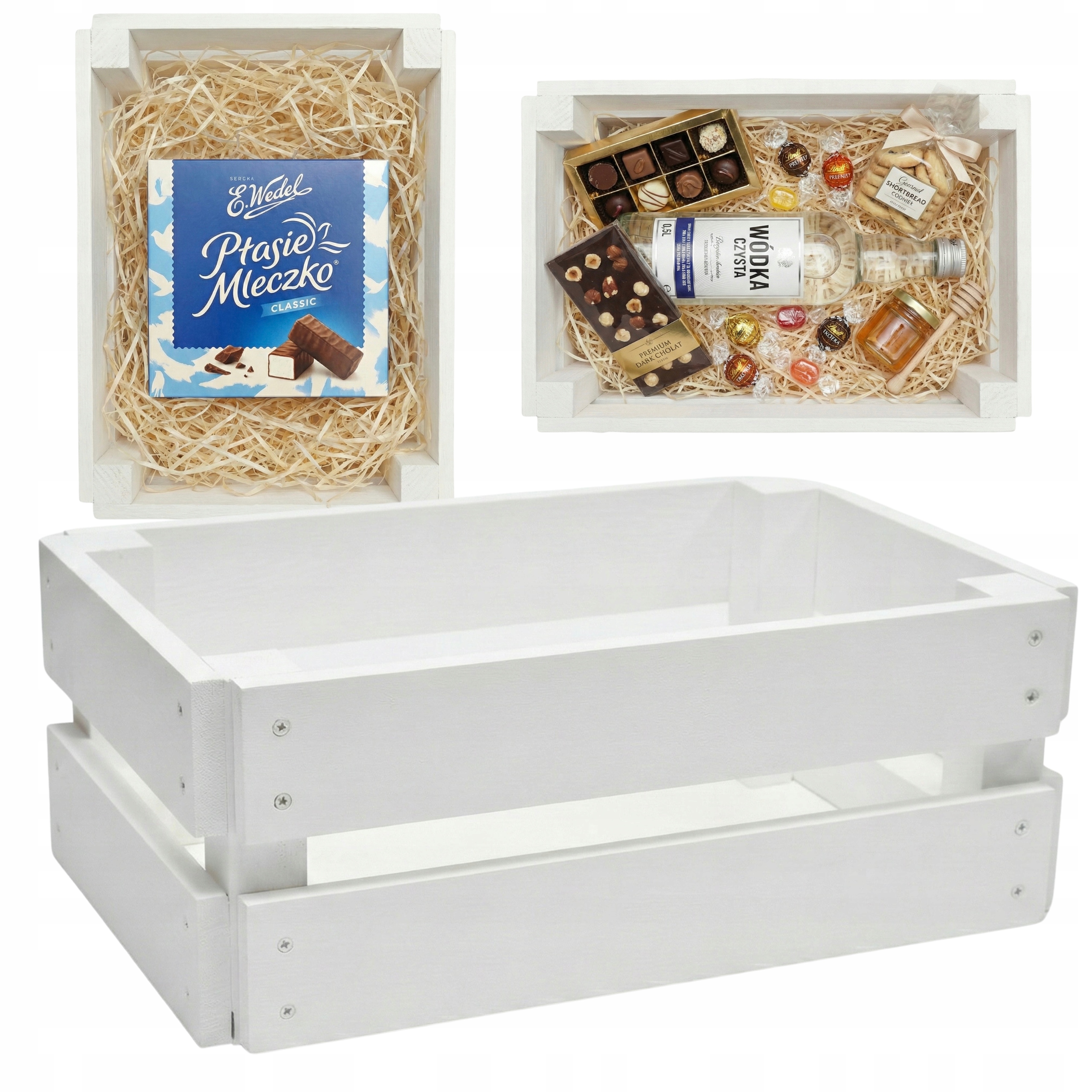 Bílá Dřevěná krabička prázdná Bílý koš Dárkový košík