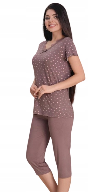 Ženské Pyžamo Viskóza Tričko S Krajkou Srdce Mašlička Kalhoty 3/4 M