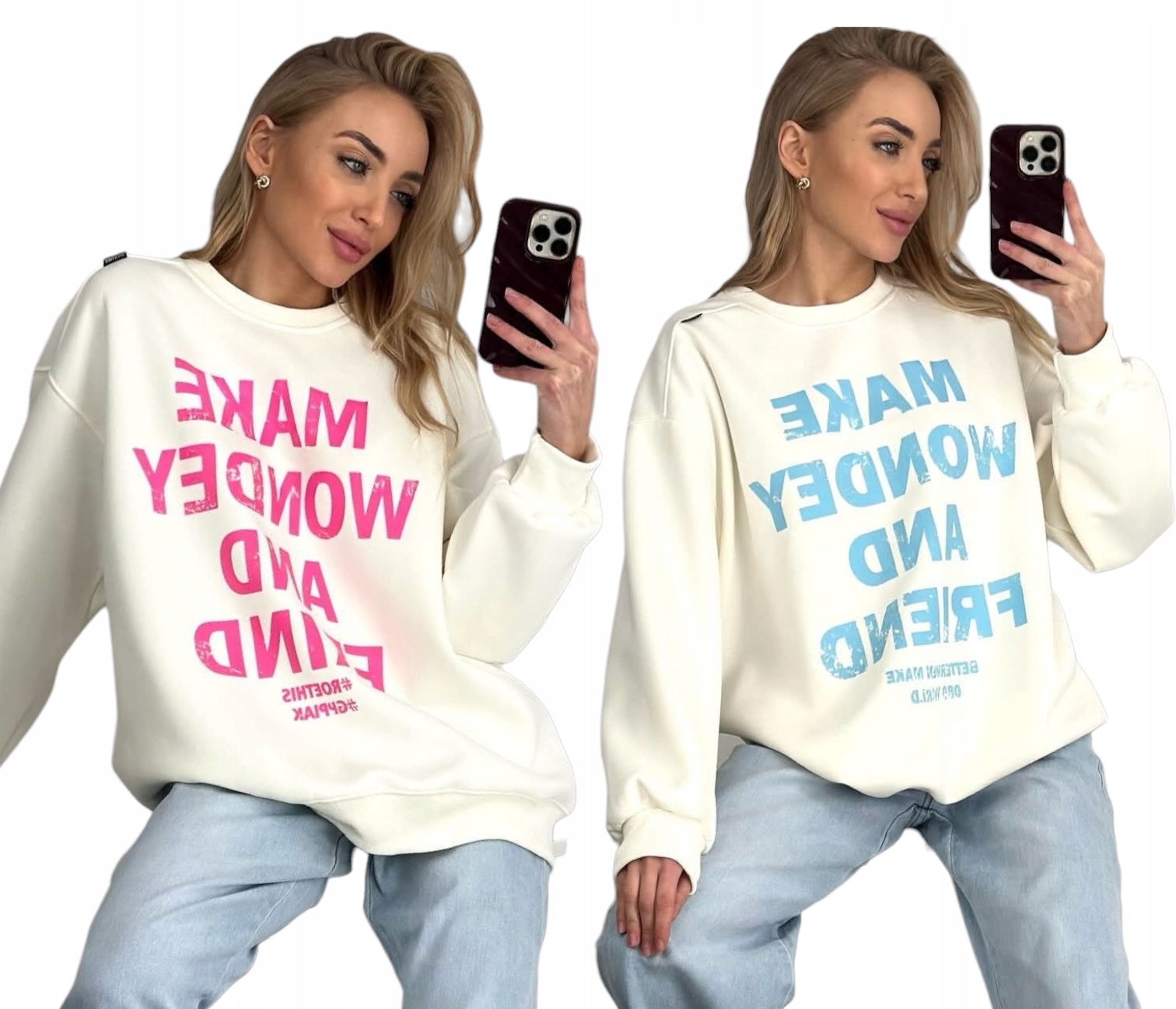 Měkká mikina s potiskem Plus Size, Velikost 44, 46, 48, barvy na výběr